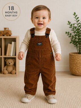 OshKosh B’gosh 18M Corduroy Overalls NWT Brown Neutral Fall Baby Outfit